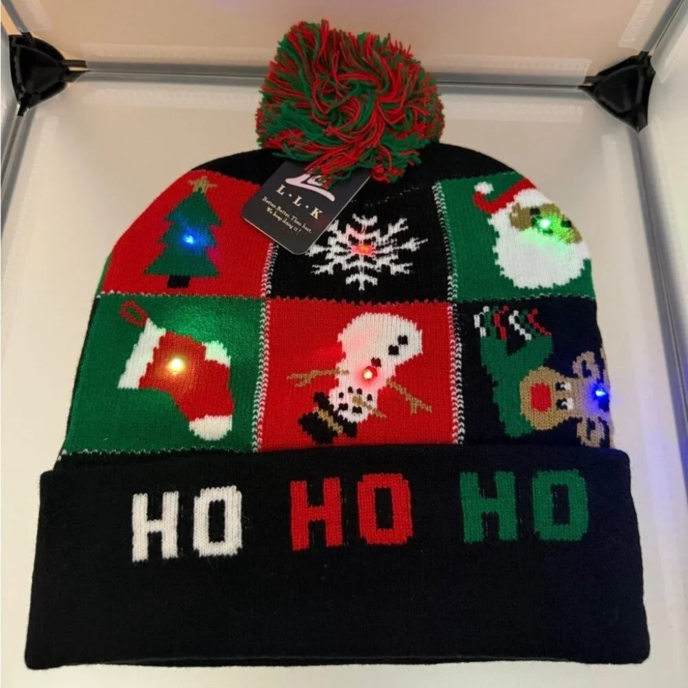 Christmas Festive Adults & Kids Light Up Pom-Pom Beanie One Size